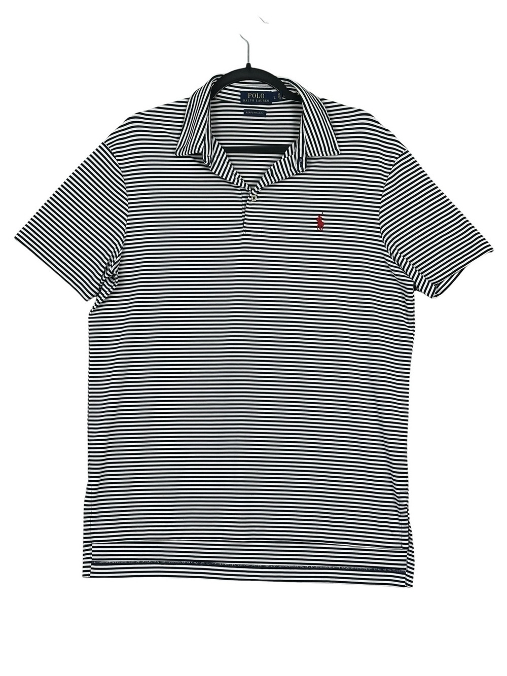 Polo by Ralph Lauren Men’s Black & White Striped Polo with Red Pony Large